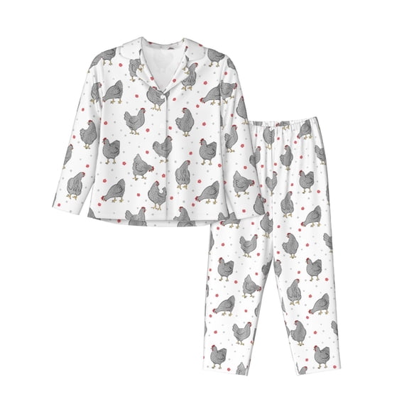 Rateoe Funny Chicken Pattern Womens Pajamas Set Long Sleeve Sleepwear Button Down Nightwear Soft Cotton Pj Lounge Sets