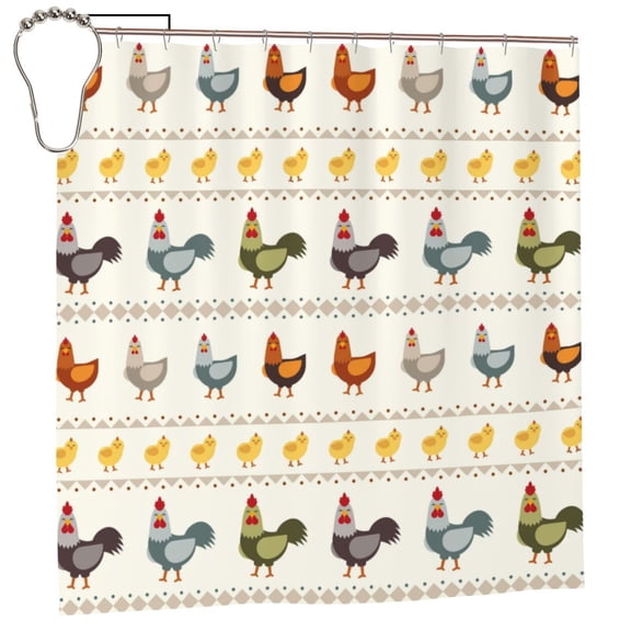 Rateoe Funny Chicken Shower Curtain - Fancy Bathroom Shower Curtain Sets - Waterproof Shower Curtain with Hooks with 12 Plastic Hooks 72x72 Inches