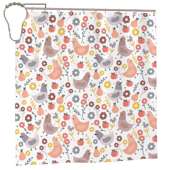 Rateoe Funny Chicken Shower Curtain - Fancy Bathroom Shower Curtain Sets - Waterproof Shower Curtain with Hooks with 12 Plastic Hooks 72x72 Inches