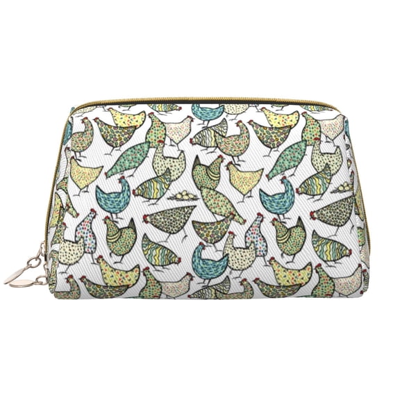 Rateoe Funny Chicken for Travel Makeup Bag,Large Capacity Cosmetic Bags for Women,Waterproof Portable Pouch Open Flat Toiletry Bag Make up Organizer
