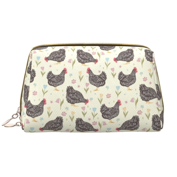 Rateoe Funny Chicken for Travel Makeup Bag,Large Capacity Cosmetic Bags for Women,Waterproof Portable Pouch Open Flat Toiletry Bag Make up Organizer