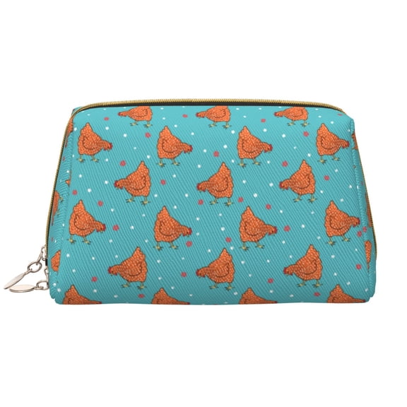 Rateoe Funny Chicken for Travel Makeup Bag,Large Capacity Cosmetic Bags for Women,Waterproof Portable Pouch Open Flat Toiletry Bag Make up Organizer