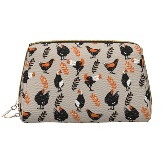 Rateoe Funny Chicken for Travel Makeup Bag,Large Capacity Cosmetic Bags for Women,Waterproof Portable Pouch Open Flat Toiletry Bag Make up Organizer