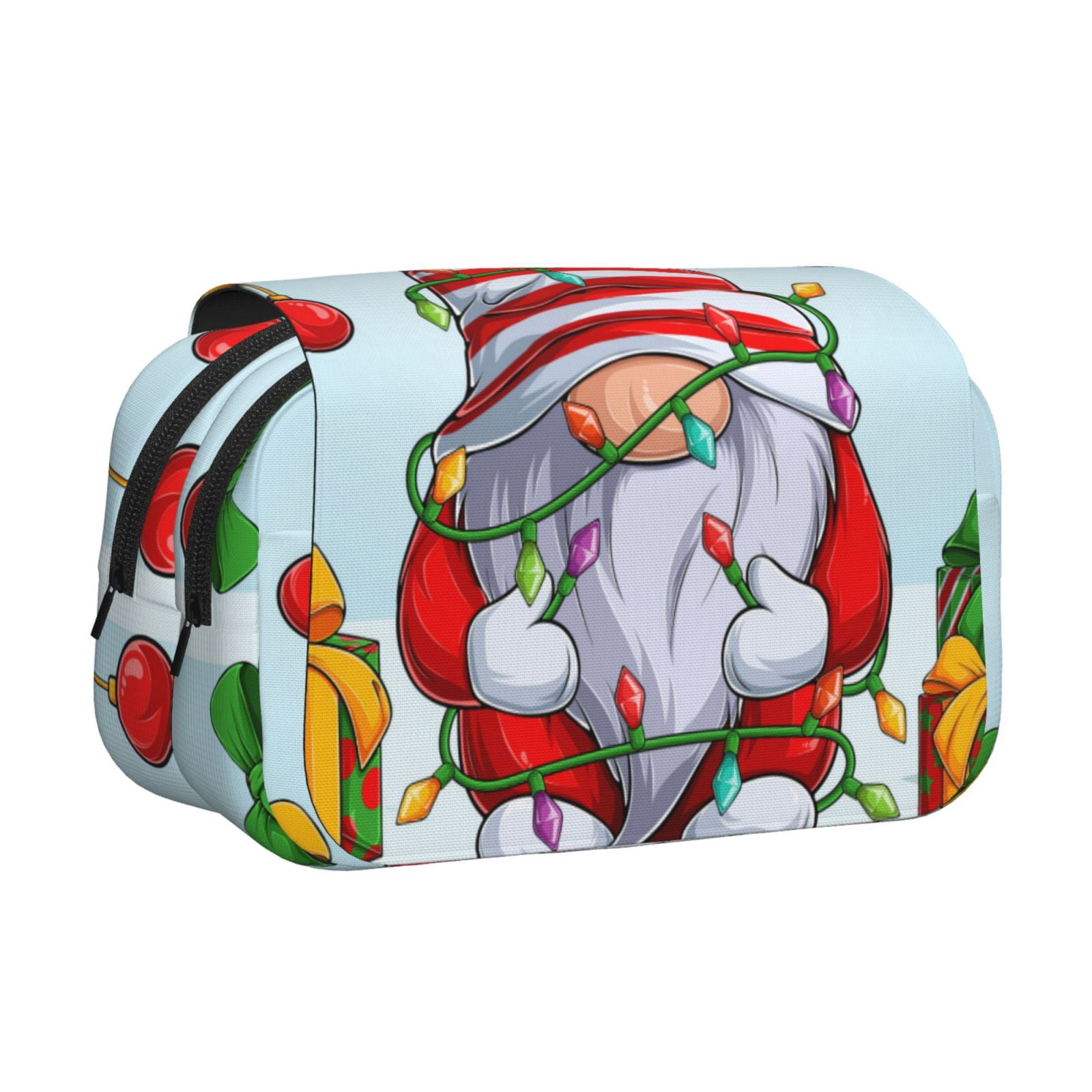 Rateoe Funny Christmas Gnome Pattern Double Clamshell Pen Case, Storage Organizer with Two Zipper Compartments– Holds Up to 50 Pencils & Pens