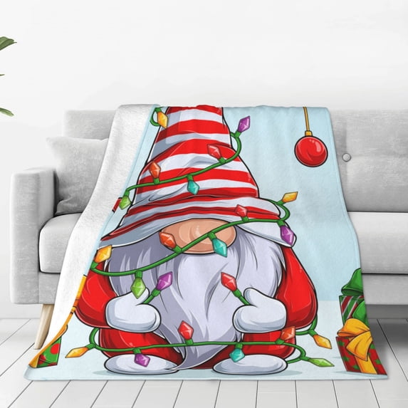Rateoe Funny Christmas Gnome Print Fuzzy Fleece Throw Blanket Extra Large,Super Soft,Fluffy and Warm Blankets for Couch,Bed,All Season Use (40"x30")