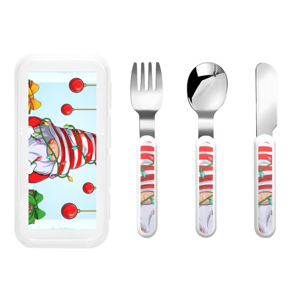 Rateoe Funny Christmas Gnome for Stainless Steel Kids Silverware Set - Child and Toddler Safe Flatware - Children's Knife, Fork And Spoon Set