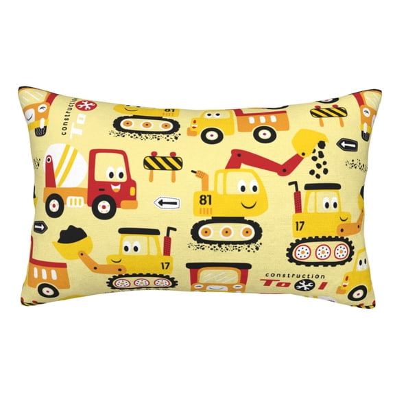 Rateoe Funny Construction Vehicles Pattern Decorative Pillow Case,Throw Pillow Covers,Plush Pillow Cover,Soft Pillow Case,Velvet Pillow Case-16"x24"