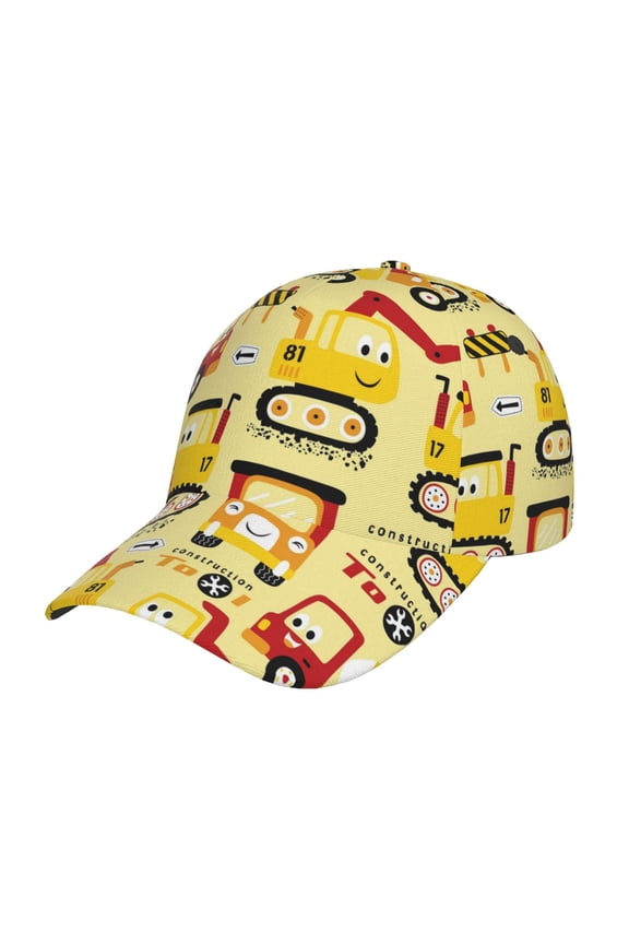 Funny Construction Vehicles Pattern Mens Baseball Cap Adjustable Curved Brim Hat, Soft Cotton Sports Cap for Outdoor, Casual, and Everyday Wear, Comfortable & Breathable