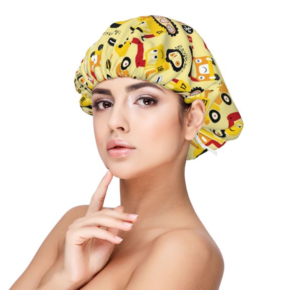 Rateoe Funny Construction Vehicles Pattern Silk Satin Hair Bonnet for Sleeping, Adjustable Sleep Cap Turban for Women , Curly Straight Hair Long Large Braid