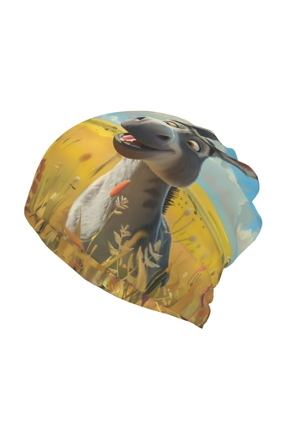 Funny Countryside Donkey Cotton Slouchy Beanie Hat for Men/Women,Lightweight Oversize Large Thin Skull Cap Night Sleeping Cap