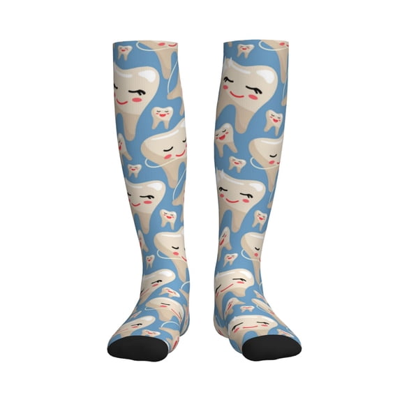Rateoe Funny Cute Healthy Teeth Compression Socks for Women and Men 20-30mmHg-Circulation Support Socks Knee High Nurse Pregnant Running Medical and Travel Athletic
