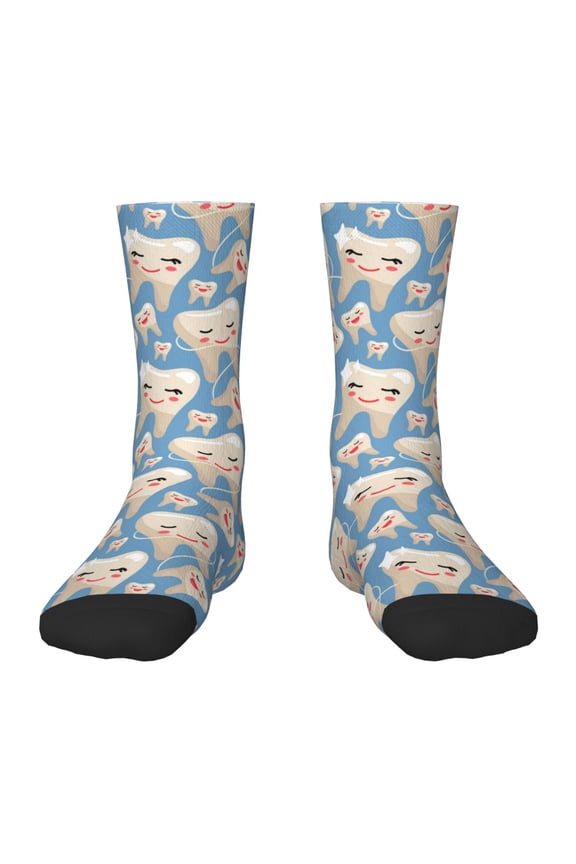 Funny Cute Healthy Teeth Pattern Children's Socks, Socks Gifts ,kids Crew Soft Cotton Socks , Moisture-Wicking, Durable, Ideal for Daily Wear & Sports