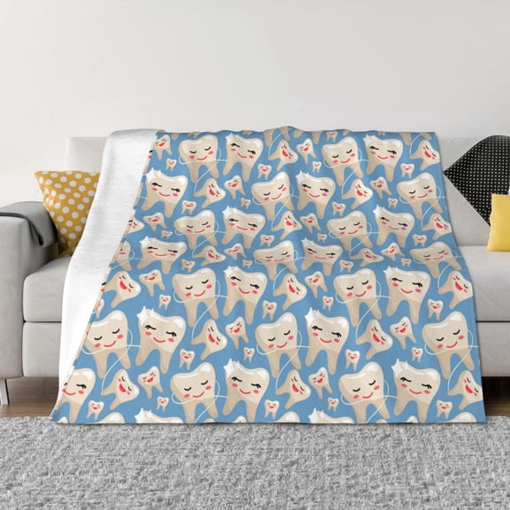 Rateoe Funny Cute Healthy Teeth Pattern Flannel Throw Blanket, Ultra-soft Blanket for Bed, Couch, Car, Hypoallergenic Anti-pilling blanket-50"x40"(Horizontal)