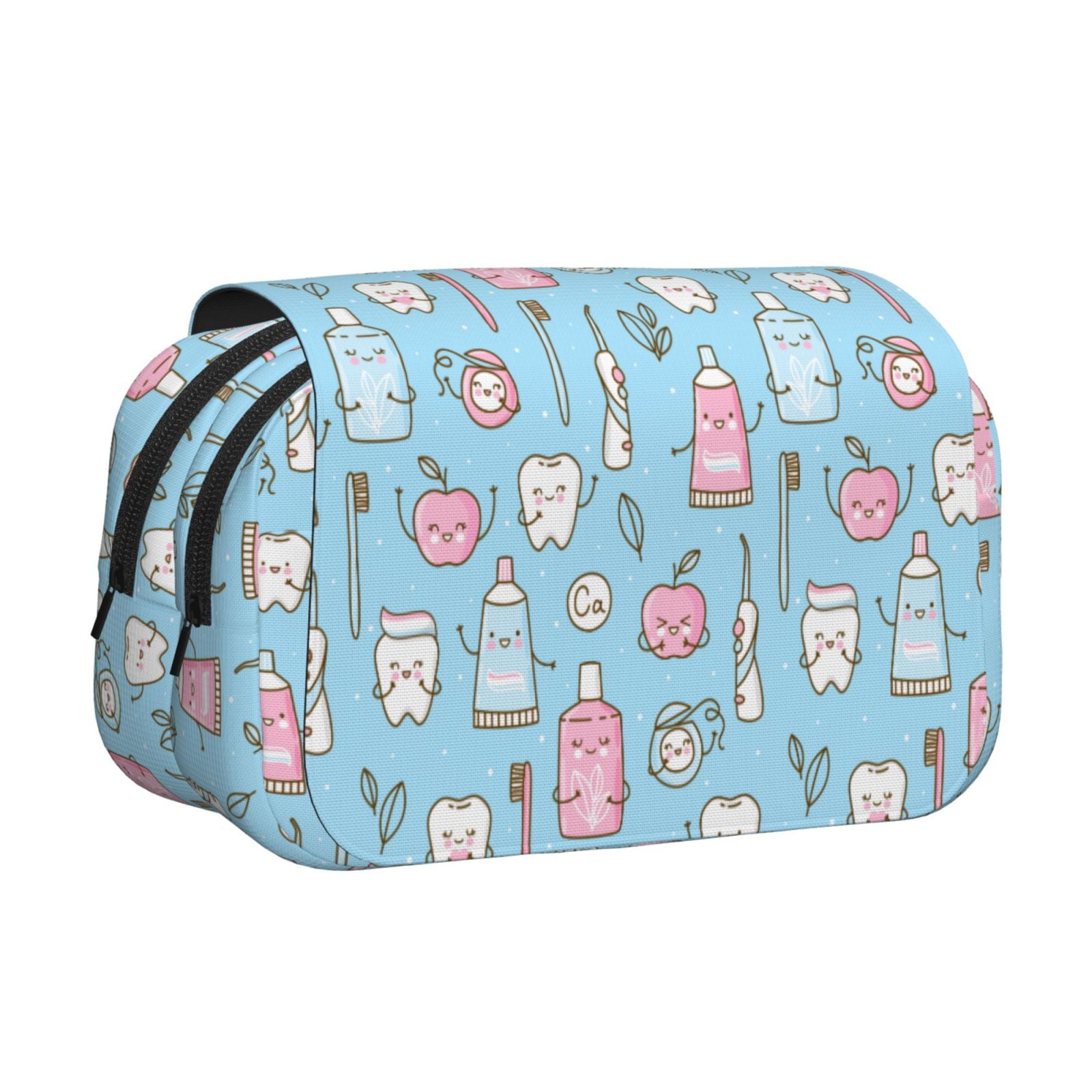 Rateoe Funny Cute Teeth Pattern Double Clamshell Pen Case, Storage Organizer with Two Zipper Compartments– Holds Up to 50 Pencils & Pens