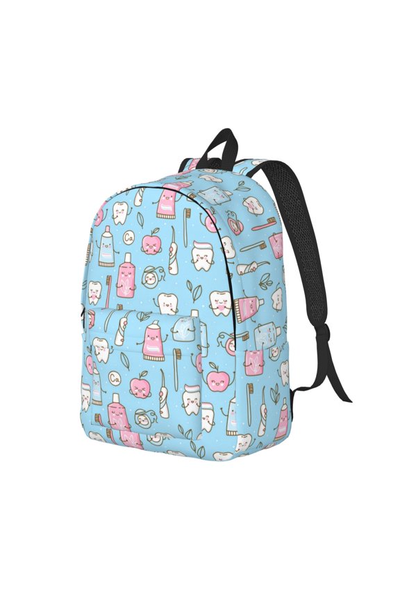 Funny Cute Teeth Pattern Durable Canvas Backpack for Men & Women – Stylish & Lightweight – Adjustable Straps, Multiple Pockets – Fits 15-17 Inch LaptopsMedium