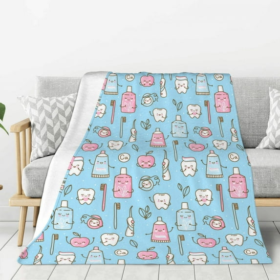 Rateoe Funny Cute Teeth Pattern Flannel Throw Blanket, Ultra-soft Blanket for Bed, Couch, Car, Hypoallergenic Anti-pilling blanket-80"x60"(Vertical)