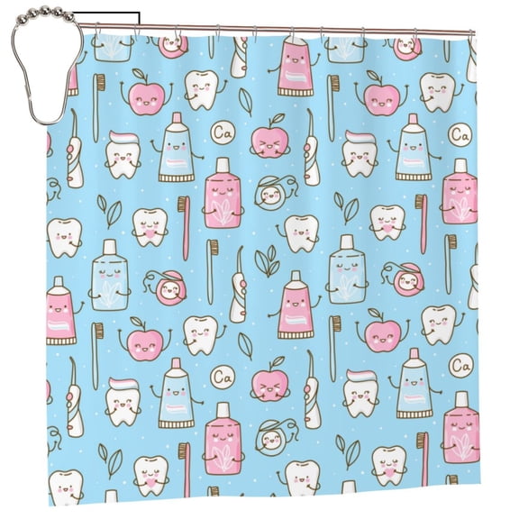 Rateoe Funny Cute Teeth Shower Curtain - Fancy Bathroom Shower Curtain Sets - Waterproof Shower Curtain with Hooks with 12 Plastic Hooks 72x72 Inches