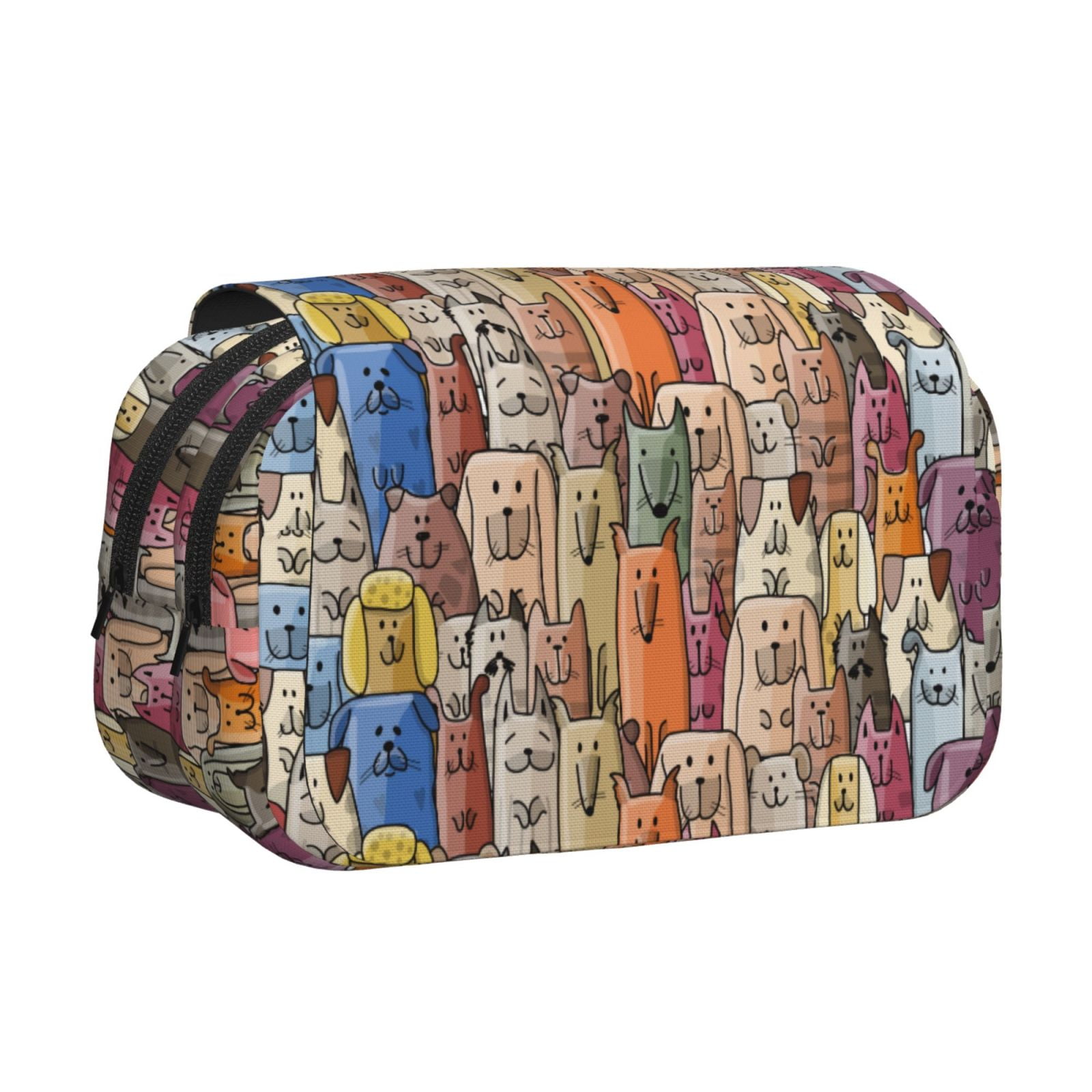 Rateoe Funny Dogs Family Pattern Double Clamshell Pen Case, Storage Organizer with Two Zipper Compartments– Holds Up to 50 Pencils & Pens