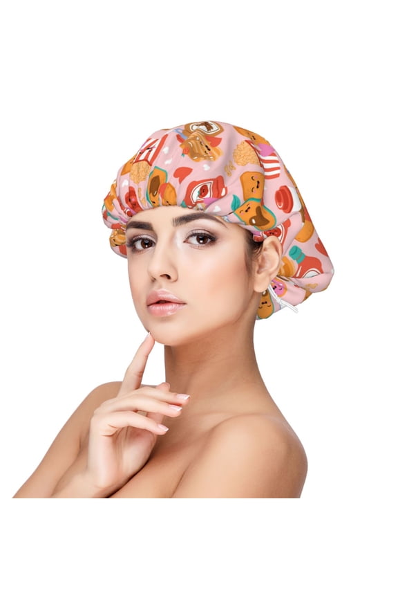 Funny Food Pattern Silk Satin Hair Bonnet for Sleeping, Adjustable Sleep Cap Turban for Women , Curly Straight Hair Long Large Braid