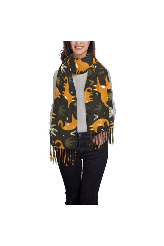 Funny Fox by the Field Women's Traditional Scarf Wrap Tassel Shawl Fringes Neck Head Shawl Retro Scarf