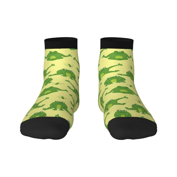 Rateoe Funny Frogs Pattern Quarter Crew Socks,Toe Seamed Ankle Socks,Cotton Cushioned Breathable Athletic Crew Sports Socks