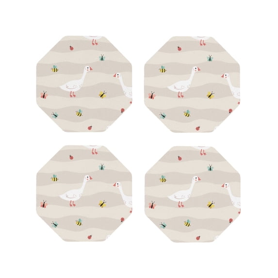 Rateoe Funny Goose1 Drawing Drink Coasters Set of 4 Leather Coasters Spill Protection for Table Desk,Durable and Non Slip Leather Coaster ,4 Inches Drink Mats-Octagon