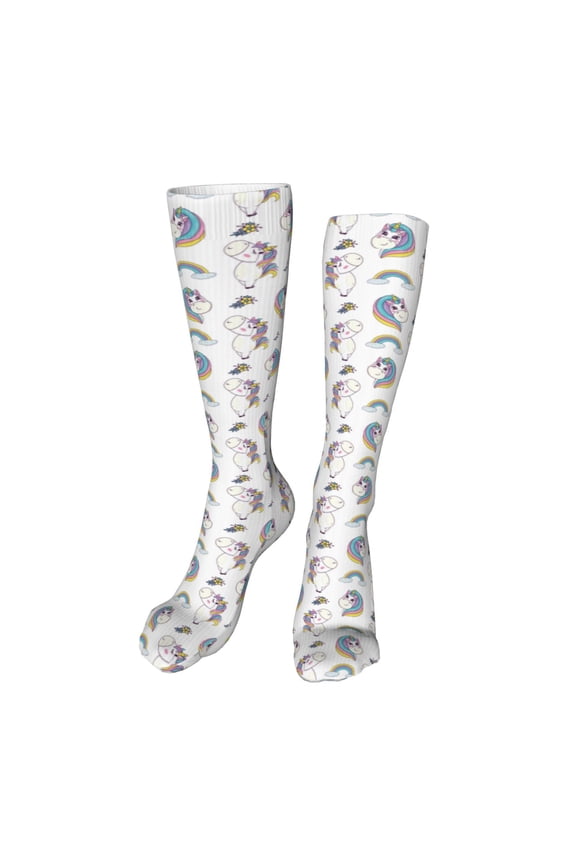 Funny Kawaii Unicorns Dancing print Women's Men's Novelty 20in Crew Socks Cotton Socks Knee High Socks for Walking,Running,Nurses,Pregnancy-One Size