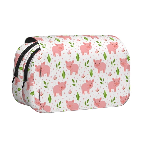 Rateoe Funny Little Pigs Pattern Double Clamshell Pen Case, Storage Organizer with Two Zipper Compartments– Holds Up to 50 Pencils & Pens