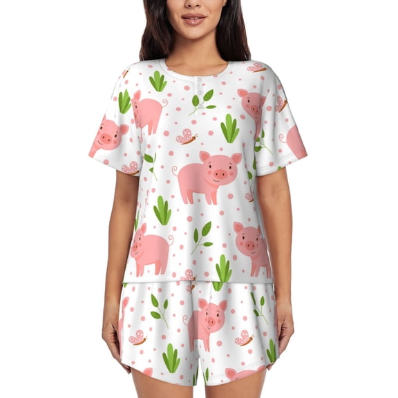 Rateoe Funny Little Pigs Pattern Women's Short-Sleeved Pajama Set - 2 Piece Soft and Lightweight Sleepwear Set-4X-Large