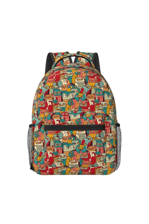 Funny Owl Bird Pattern Durable Student Backpack Laptop Bag- Ergonomic Design, Waterproof Twill Fabric - Ideal for School, Travel, and Outdoor Activities