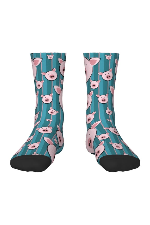 Funny Pig Faces Pattern Children's Socks, Socks Gifts ,kids Crew Soft Cotton Socks , Moisture-Wicking, Durable, Ideal for Daily Wear & Sports