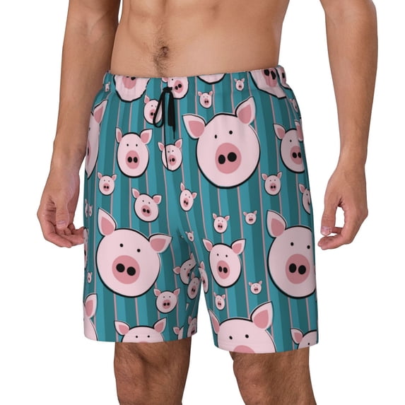 Rateoe Funny Pig Faces Pattern Men’s Swim Shorts with Compression Liner – Double-Layered Quick-Dry Swimwear, Comfortable & Stretchy Beach Shorts-Small