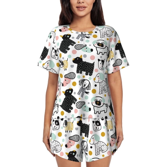Rateoe Funny Puppy Pattern Women's Short-Sleeved Pajama Set - 2 Piece Soft and Lightweight Sleepwear Set-Small