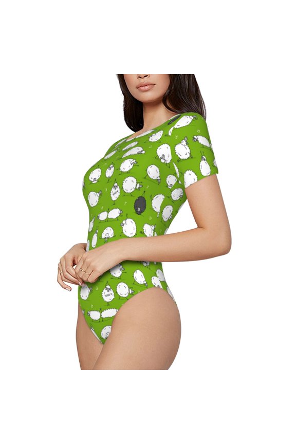 Funny Sheep Doing Yoga Printed Women Rash Guard Short Sleeve,Tummy control Swimsuit Surfing Swimsuit Bathing Suit Short-sleeved Onesie UPF 50+
