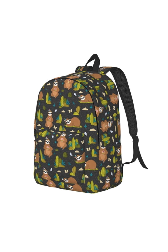 Funny Sloths In The Forest Pattern Durable Canvas Backpack for Men & Women – Stylish & Lightweight – Adjustable Straps, Multiple Pockets – Fits 15-17 Inch LaptopsSmall