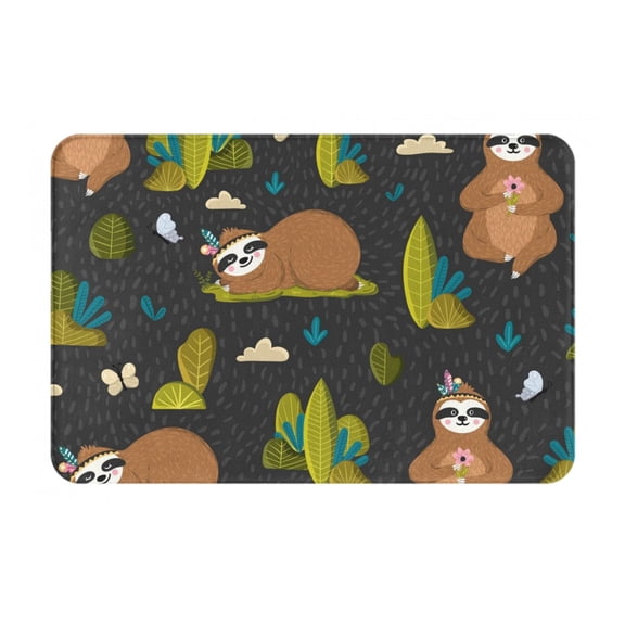 Rateoe Funny Sloths In The Forest Pattern Flannel Door Mat Indoor Outdoor Entrance, Waterproof All-Weather Doormat,Fade Resistant, Low Profile Entryway Mat 16x24in
