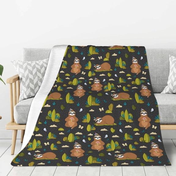 Rateoe Funny Sloths In The Forest Pattern Flannel Throw Blanket, Ultra-soft Blanket for Bed, Couch, Car, Hypoallergenic Anti-pilling blanket-60"x50"(Vertical)