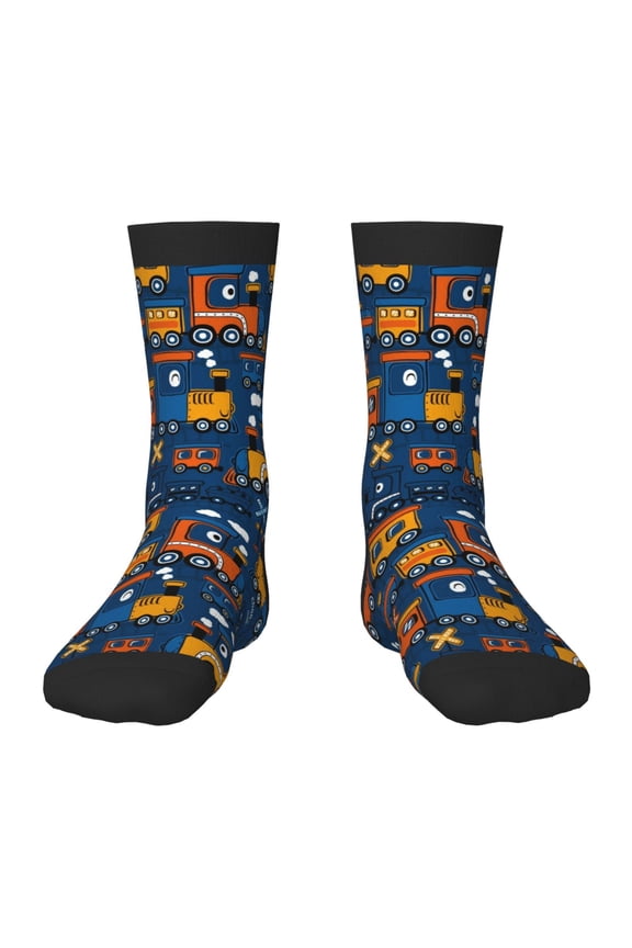 Funny Steam Train Pattern Children's Socks, Socks Gifts ,kids Crew Soft Cotton Socks , Moisture-Wicking, Durable, Ideal for Daily Wear & Sports