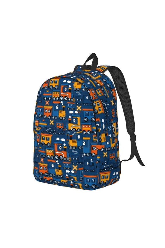 Funny Steam Train Pattern Durable Canvas Backpack for Men & Women – Stylish & Lightweight – Adjustable Straps, Multiple Pockets – Fits 15-17 Inch LaptopsMedium