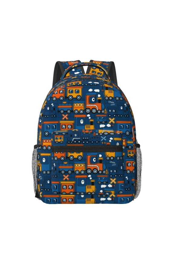 Funny Steam Train Pattern Durable Student Backpack Laptop Bag- Ergonomic Design, Waterproof Twill Fabric - Ideal for School, Travel, and Outdoor Activities