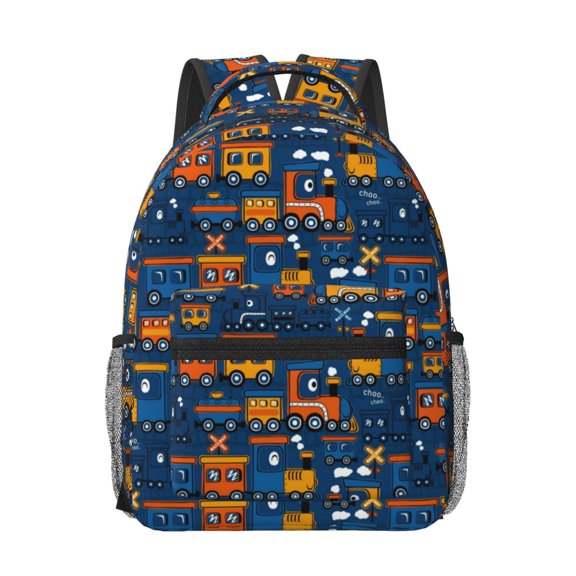 Rateoe Funny Steam Train Pattern Durable Student Backpack Laptop Bag- Ergonomic Design, Waterproof Twill Fabric - Ideal for School, Travel, and Outdoor Activities