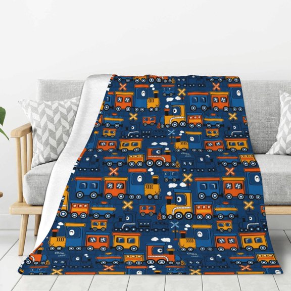 Rateoe Funny Steam Train Pattern Flannel Throw Blanket, Ultra-soft Blanket for Bed, Couch, Car, Hypoallergenic Anti-pilling blanket-40"x30"(Vertical)