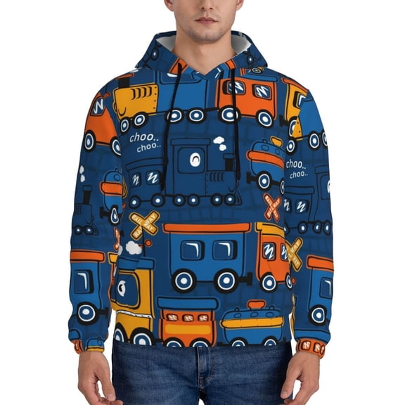 Rateoe Funny Steam Train Pattern Mens Hoodie, Pullover Hooded Sweatshirt, Kangaroo Pocket Hoodie Ideal for Daily Wear, Travel and Home-Medium