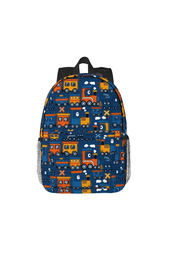 Funny Steam Train Pattern Student Backpack Water-resistant Backpack 15-inch Laptop Backpack Lightweight Adjustable School Backpack