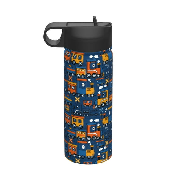 Rateoe Funny Steam Train Printed 18oz Sports Insulated Water Bottle, Double-Walled Stainless Steel Kettle with Leak-Proof Straw Lid, Portable & BPA-Free for Outdoor, Gym, Camping, and Travel
