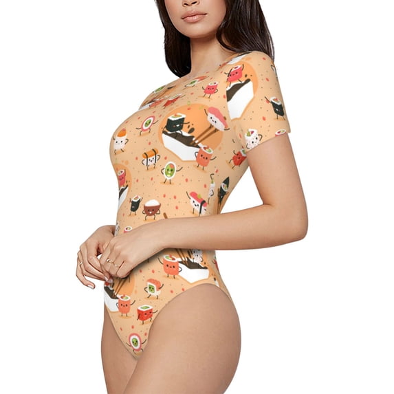 Rateoe Funny Sushi Printed Women Rash Guard Short Sleeve,Tummy control Swimsuit Surfing Swimsuit Bathing Suit Short-sleeved Onesie UPF 50+