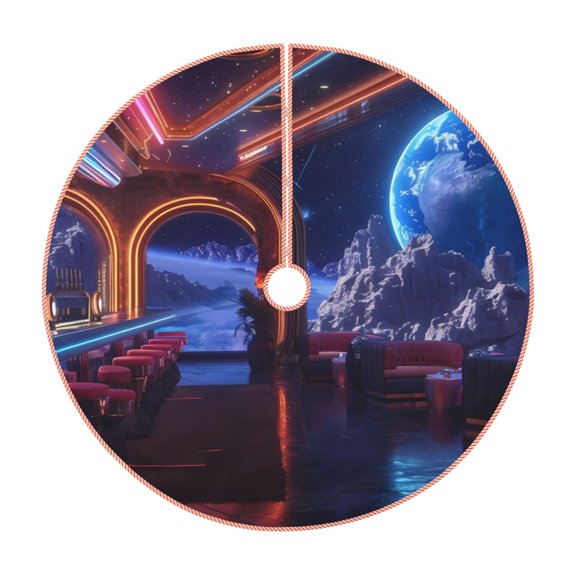 Rateoe Futuristic Bar Space View Pattern Christmas Tree Skirt with Ties, Christmas Tree Decorations, Farmhouse Christmas Decor Xmas Holiday Decorations-30"