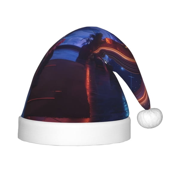 Rateoe Futuristic Bar Space View Santa Hat Confortable Christmas Hat for Christmas Party Favors Fit for Kids