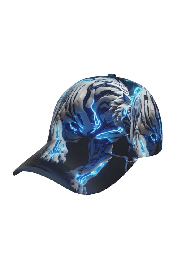 Futuristic Blue Light White Tiger Pattern Baseball Cap Outdoor Cap Mountain Dad Hat - Unstructured Soft Cotton Cap-Adjustable UV Protection Cap