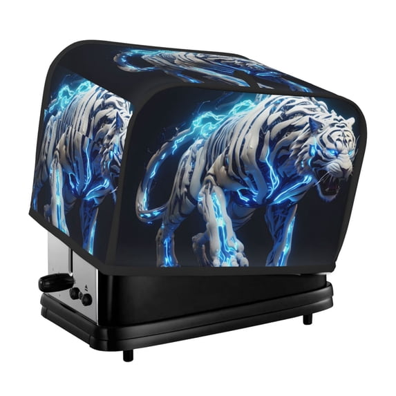 Rateoe Futuristic Blue Light White Tiger Pattern Toaster Covers 2 Slice Wide Slot,Bread Machine Cover,Bread Dust Cover & Fingerprint Protection,Appliance Covers